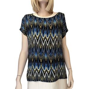 J. Jill Rayon Top Tank Tunic Wrap Batwing Sleeve Poncho Design Shirt Aztec Print